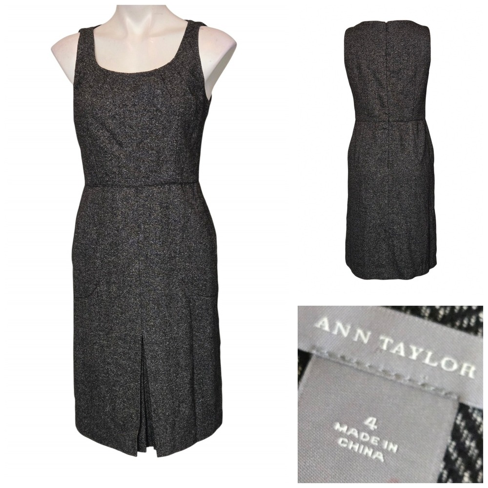 Ann Taylor Womens Gray Herringbone Wool Silk Blend Sheath Dress Size 4
